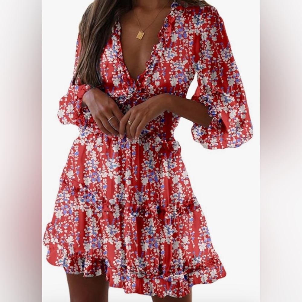 Floral Red Dress
